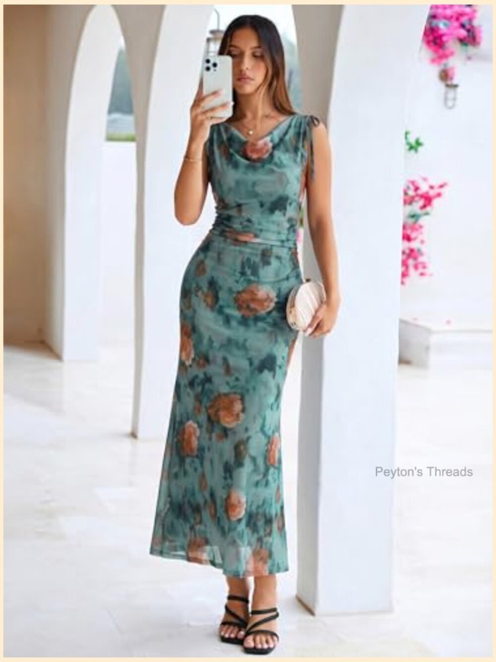 Sleeveless Bodycon Maxi Dress with Cowl Neck - Picture 4 of 6